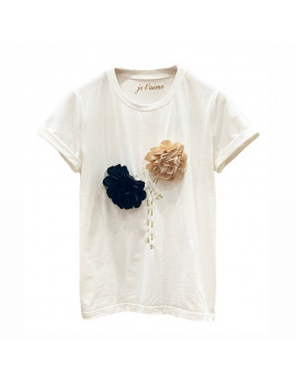 T-SHIRT ROSE NERO/BEIGE