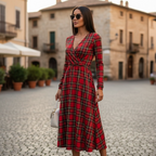 SARTORIA ABITO KIMONO LUNGO TARTAN ROSSO