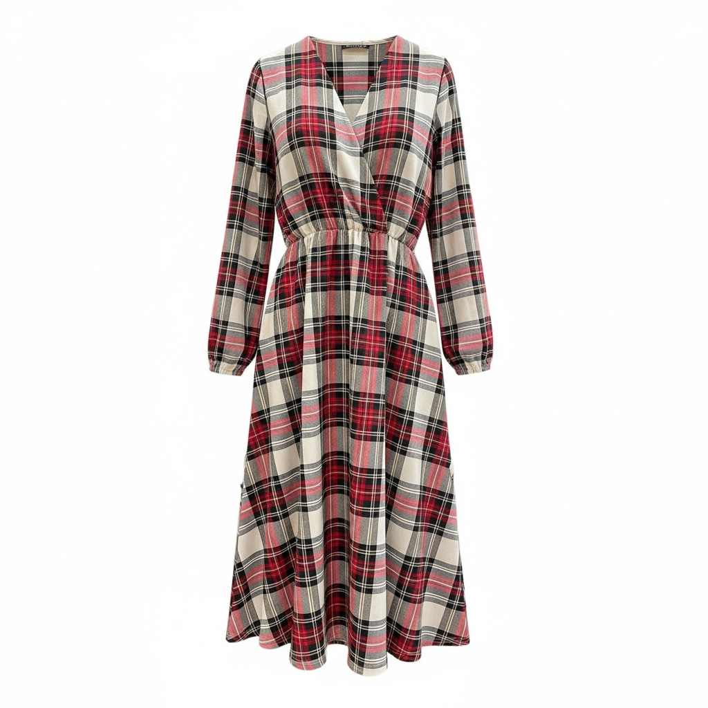 SARTORIA ABITO KIMONO LUNGO TARTAN PANNA