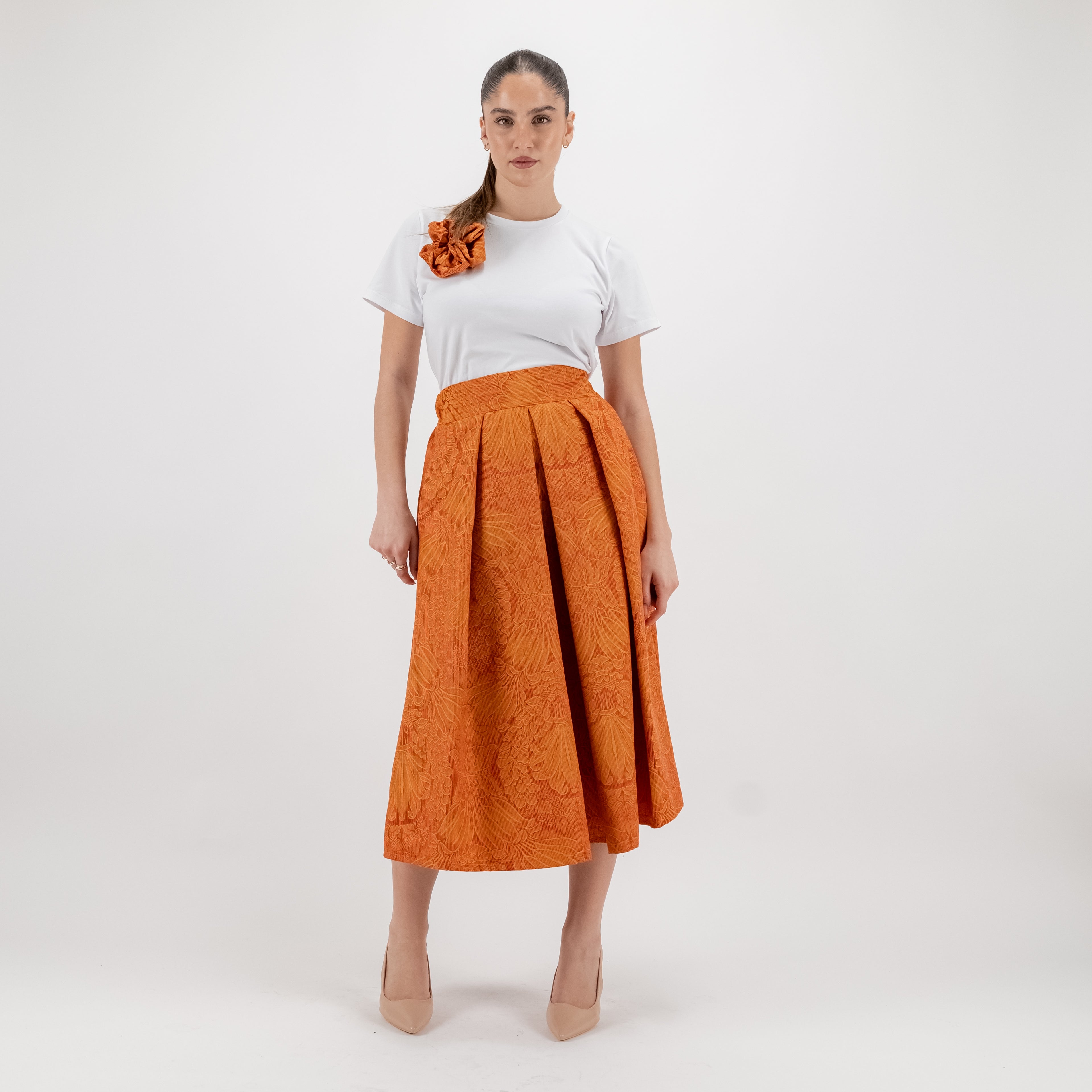SARTORIA GONNA DAMASCO ARANCIO HERMES