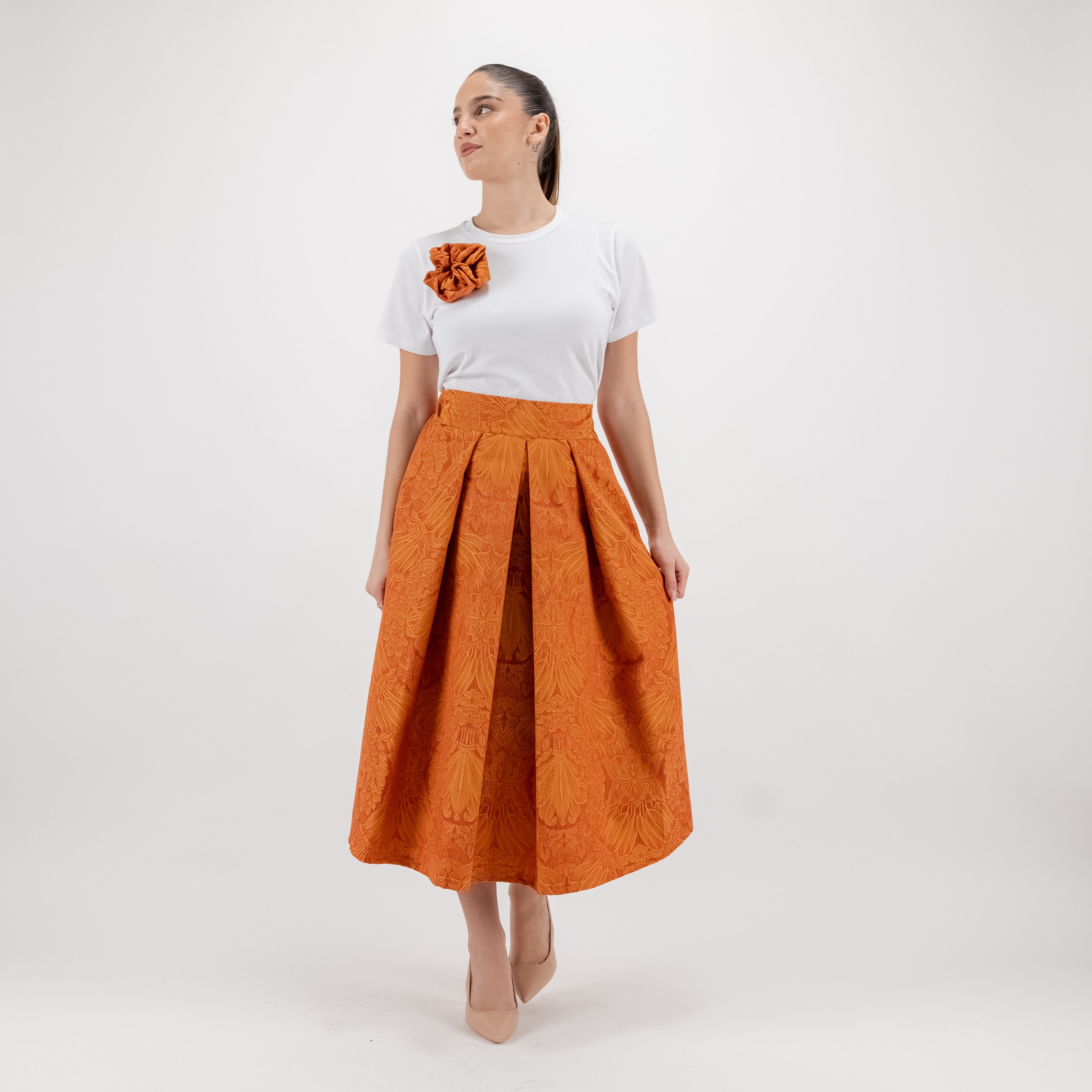 SARTORIA GONNA DAMASCO ARANCIO HERMES