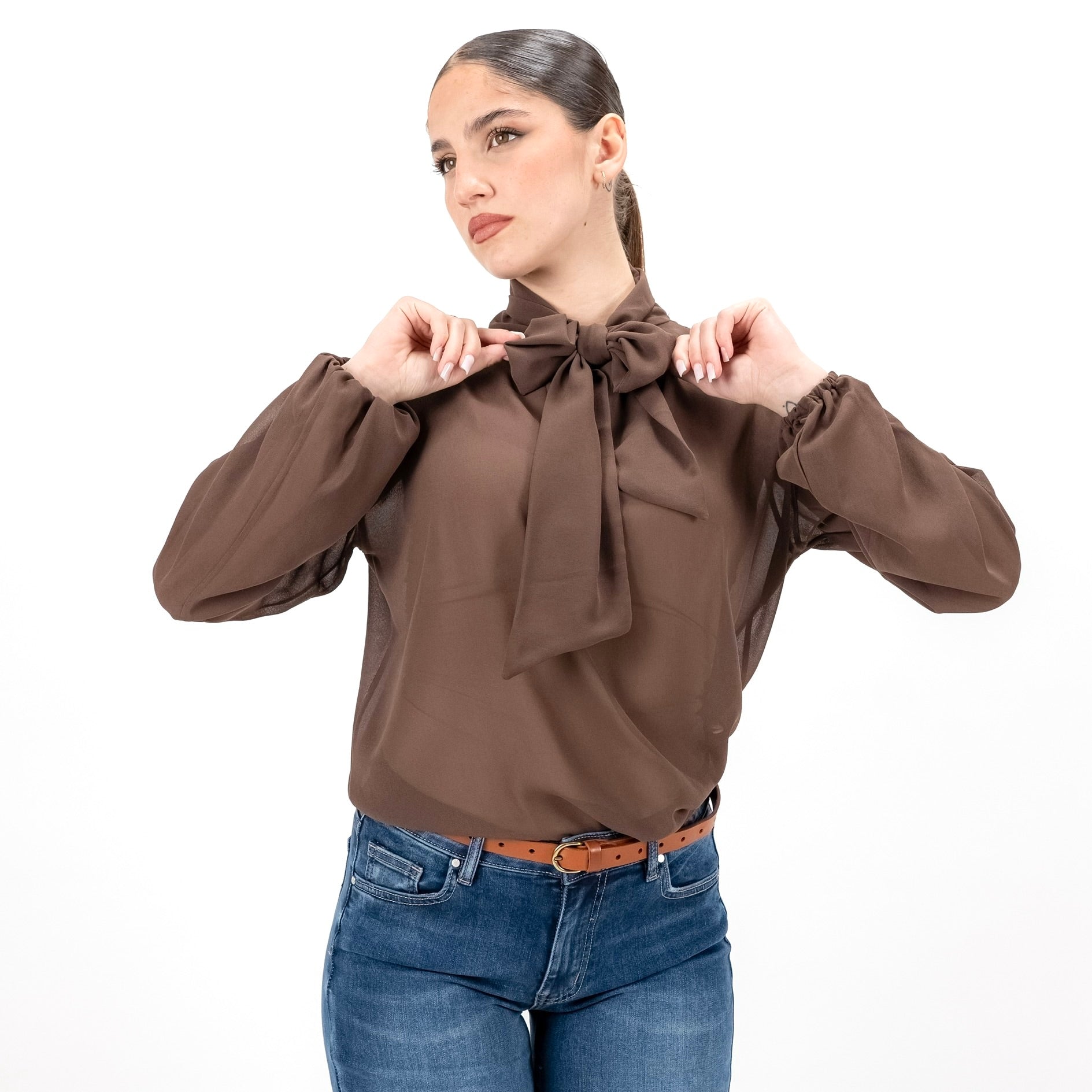 SARTORIA BLUSA FIOCCO CIOCCOLATO