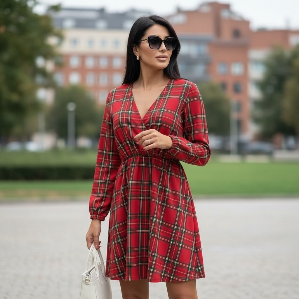 SARTORIA ABITO KIMONO TARTAN ROSSO