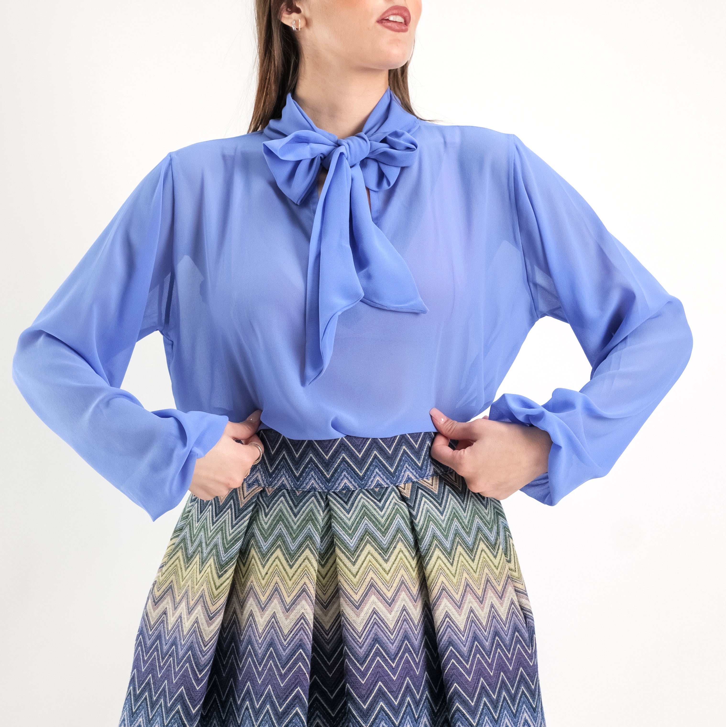 SARTORIA BLUSA FIOCCO AZZURRO