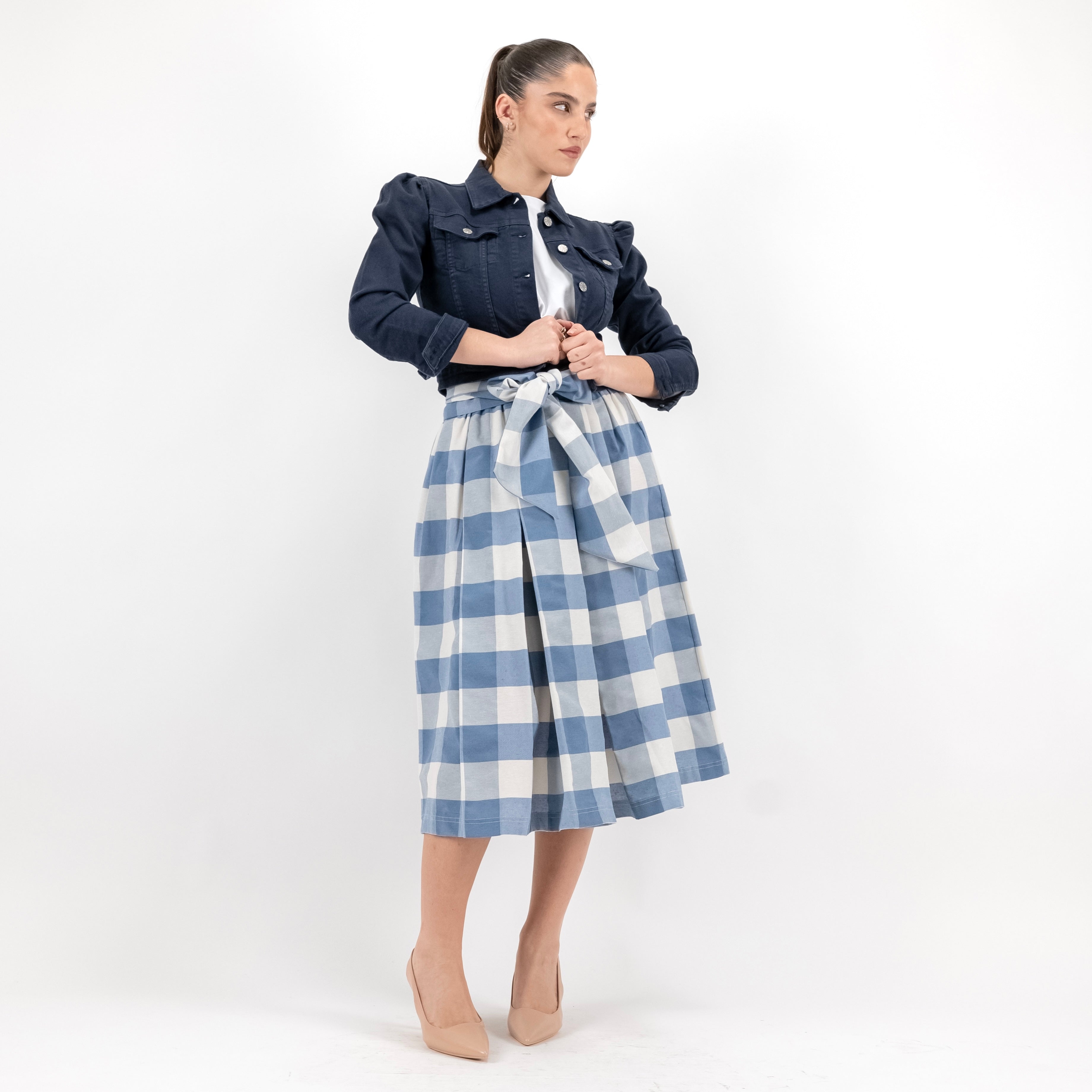 SARTORIA GONNA FIOCCO MADRAS BLU