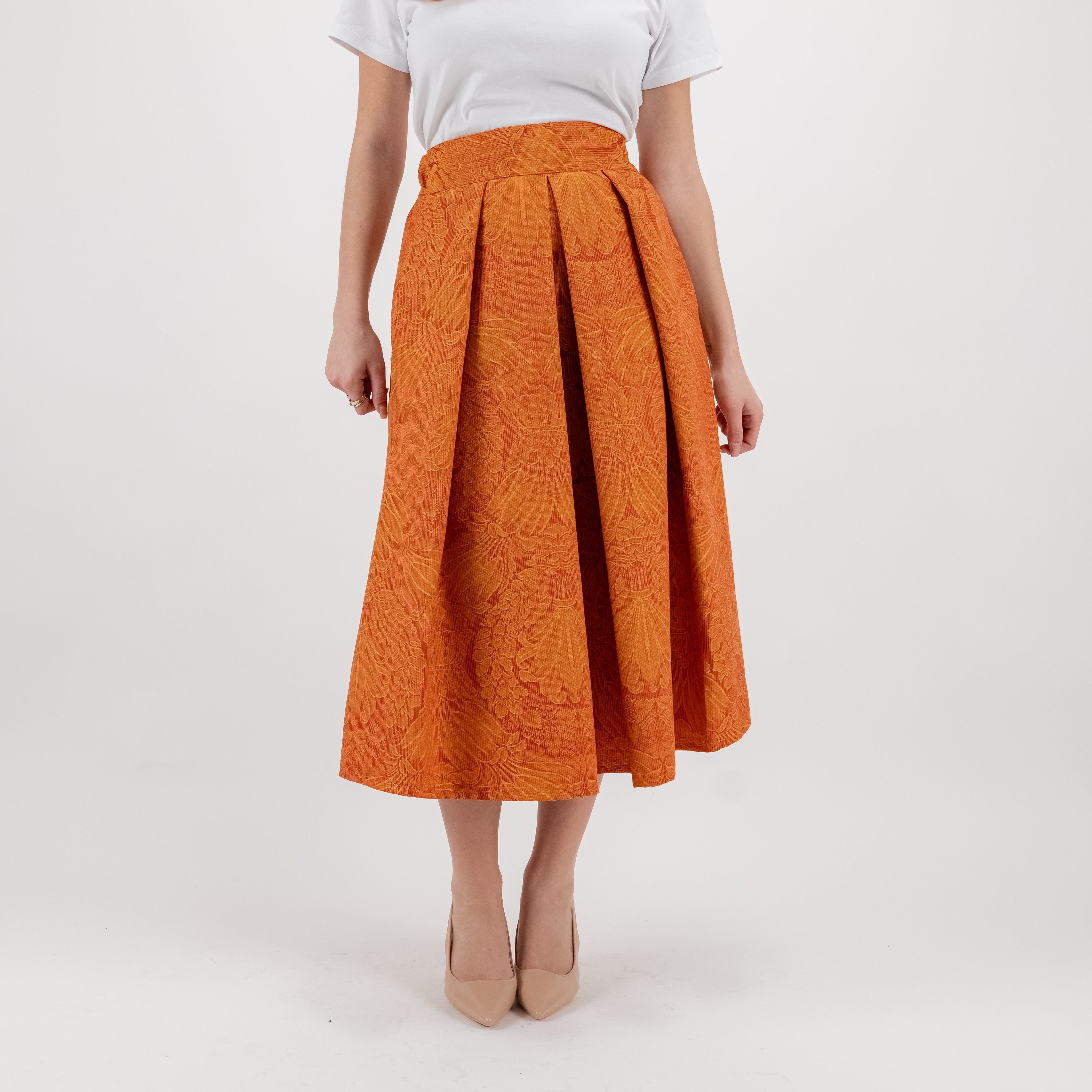 SARTORIA GONNA DAMASCO ARANCIO HERMES