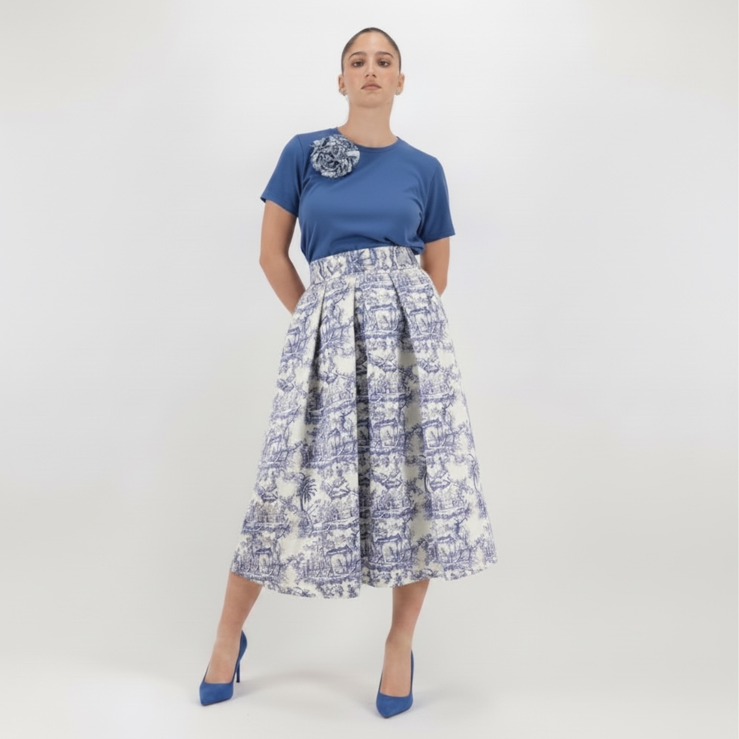 SARTORIA GONNA MIDI TOILE BLU