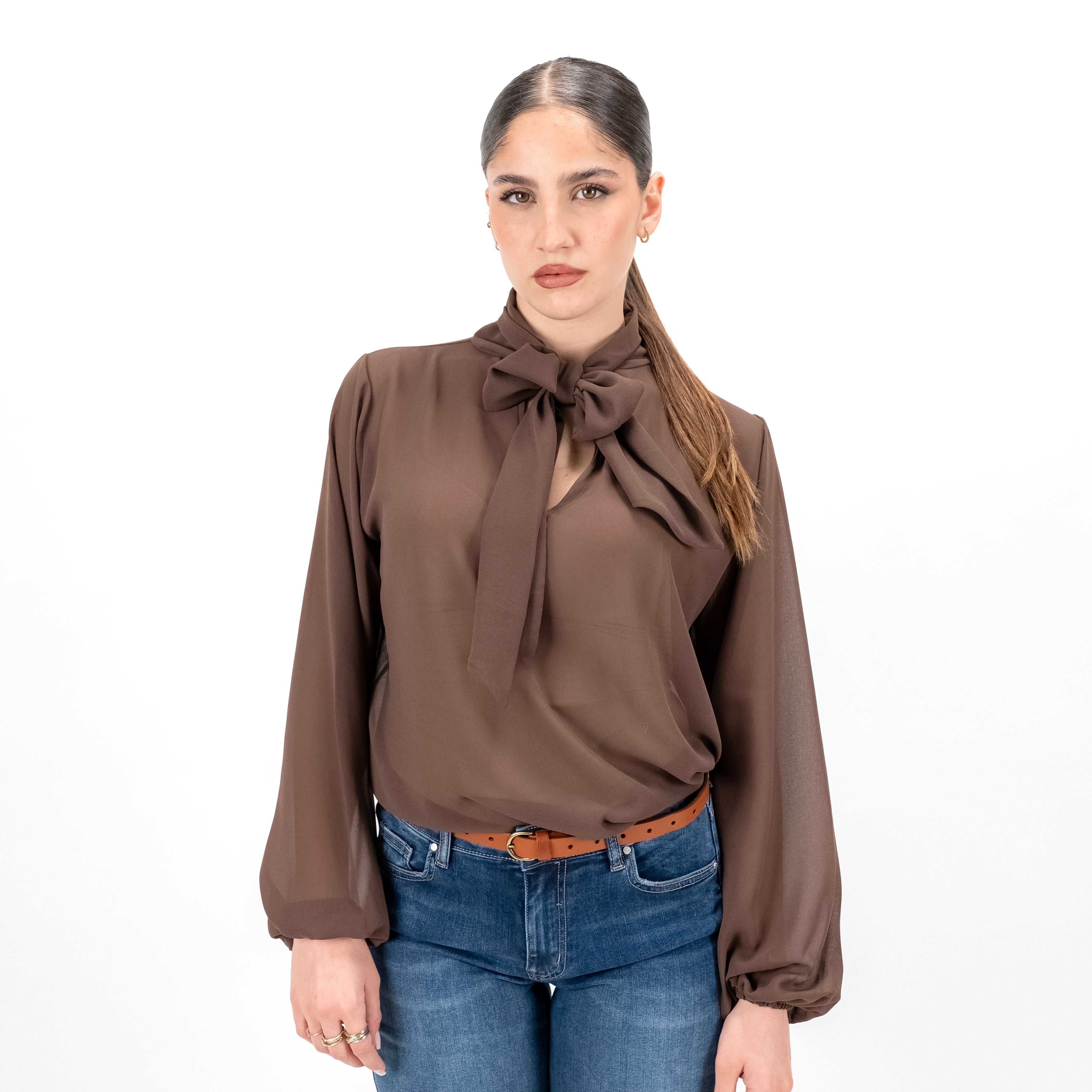 SARTORIA BLUSA FIOCCO CIOCCOLATO