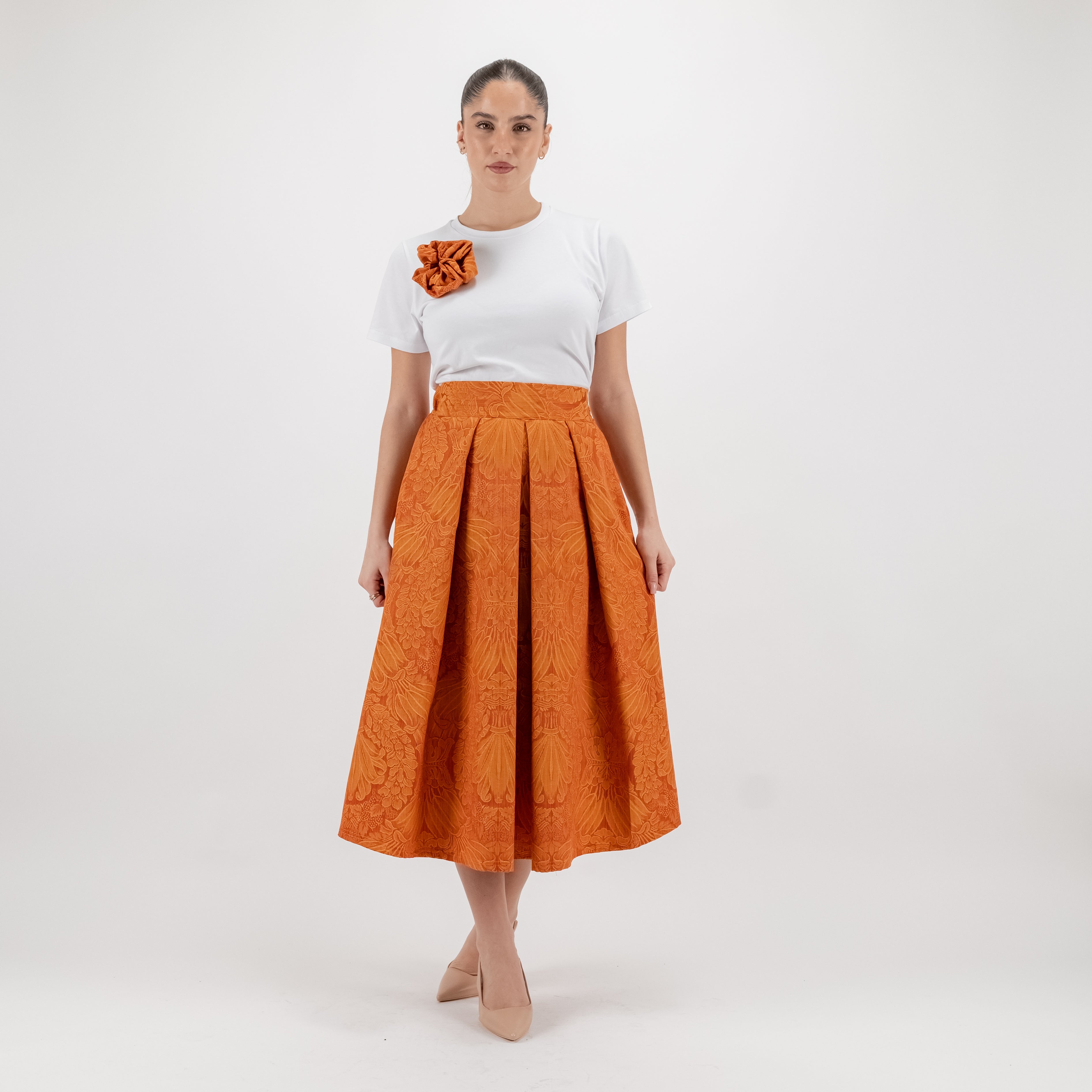 SARTORIA GONNA DAMASCO ARANCIO HERMES