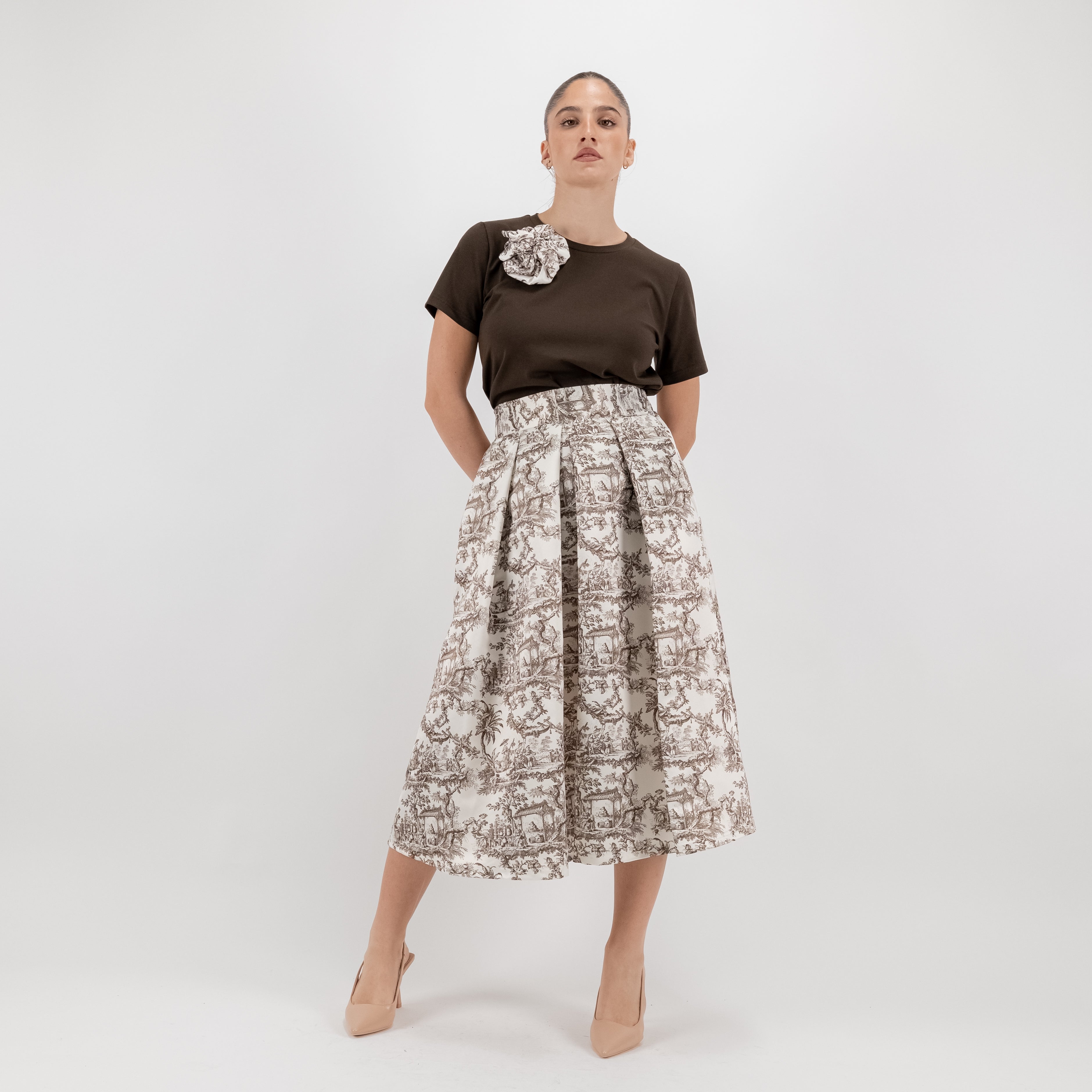 SARTORIA GONNA MIDI TOILE MORO