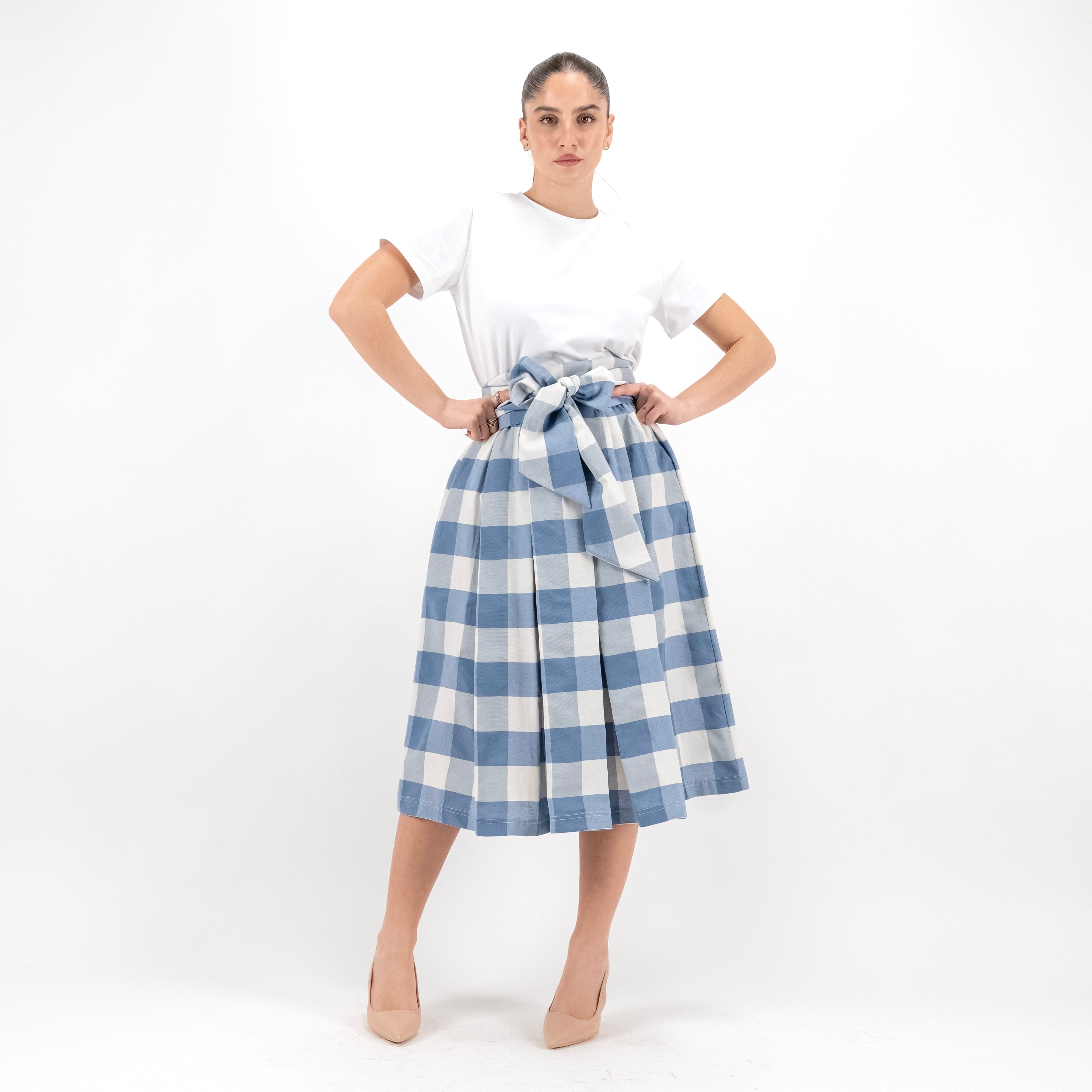 SARTORIA GONNA FIOCCO MADRAS BLU