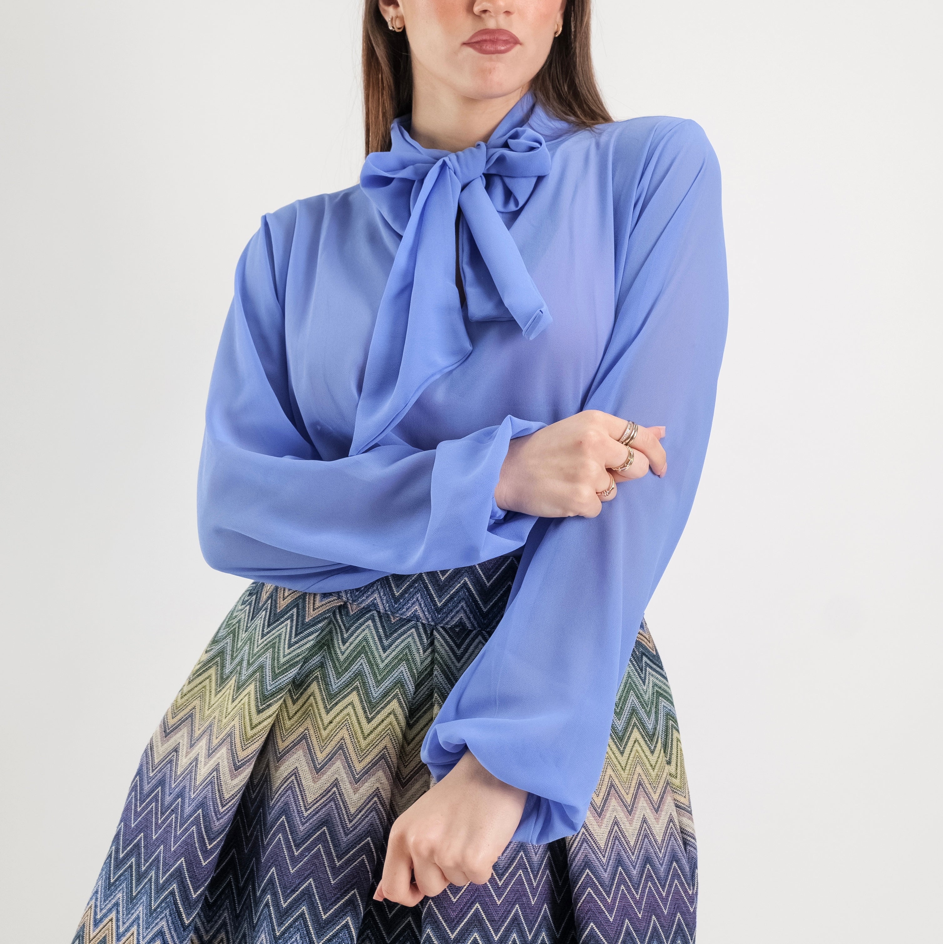 SARTORIA BLUSA FIOCCO AZZURRO