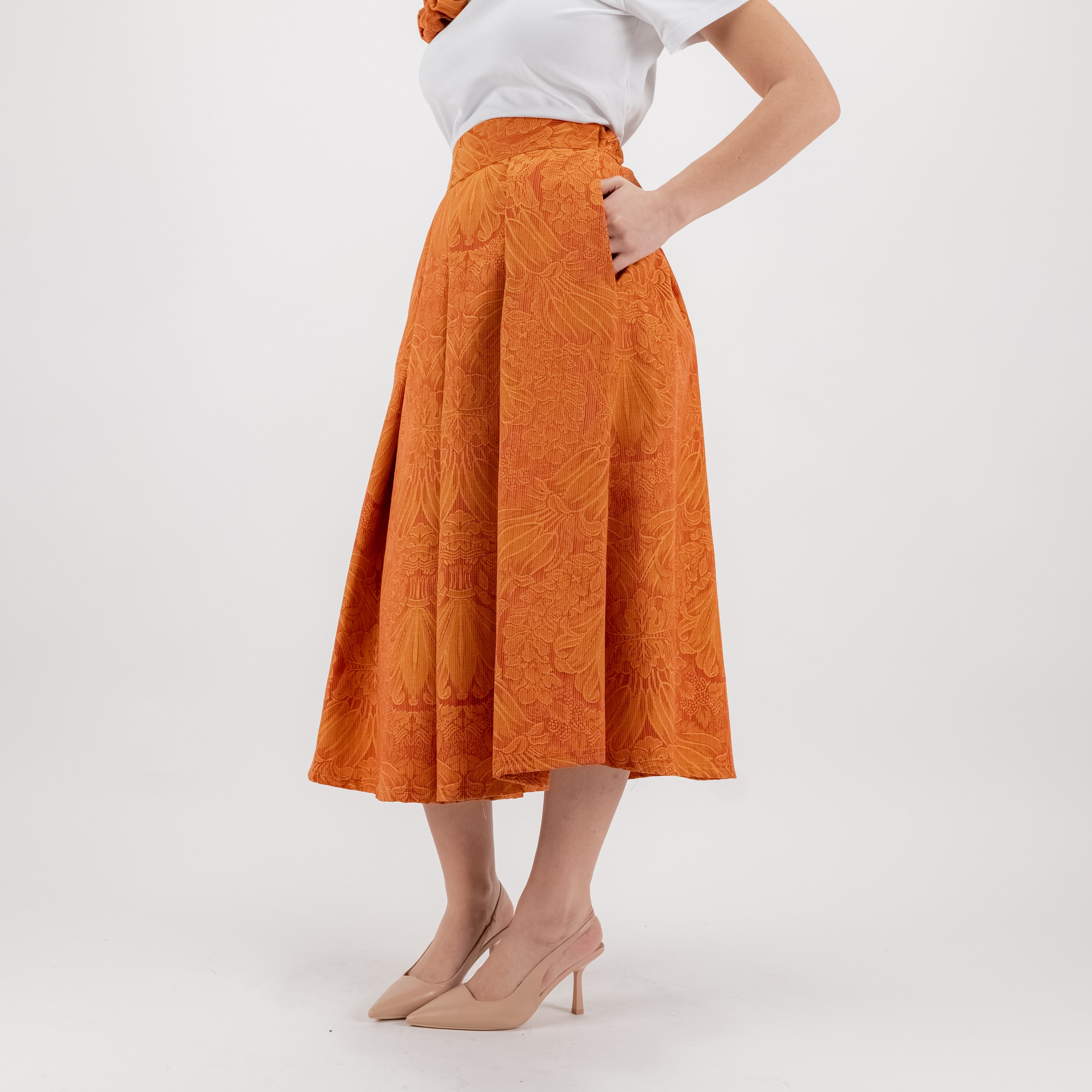SARTORIA GONNA DAMASCO ARANCIO HERMES