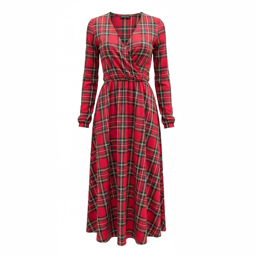 SARTORIA ABITO KIMONO LUNGO TARTAN ROSSO