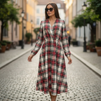 SARTORIA ABITO KIMONO LUNGO TARTAN PANNA