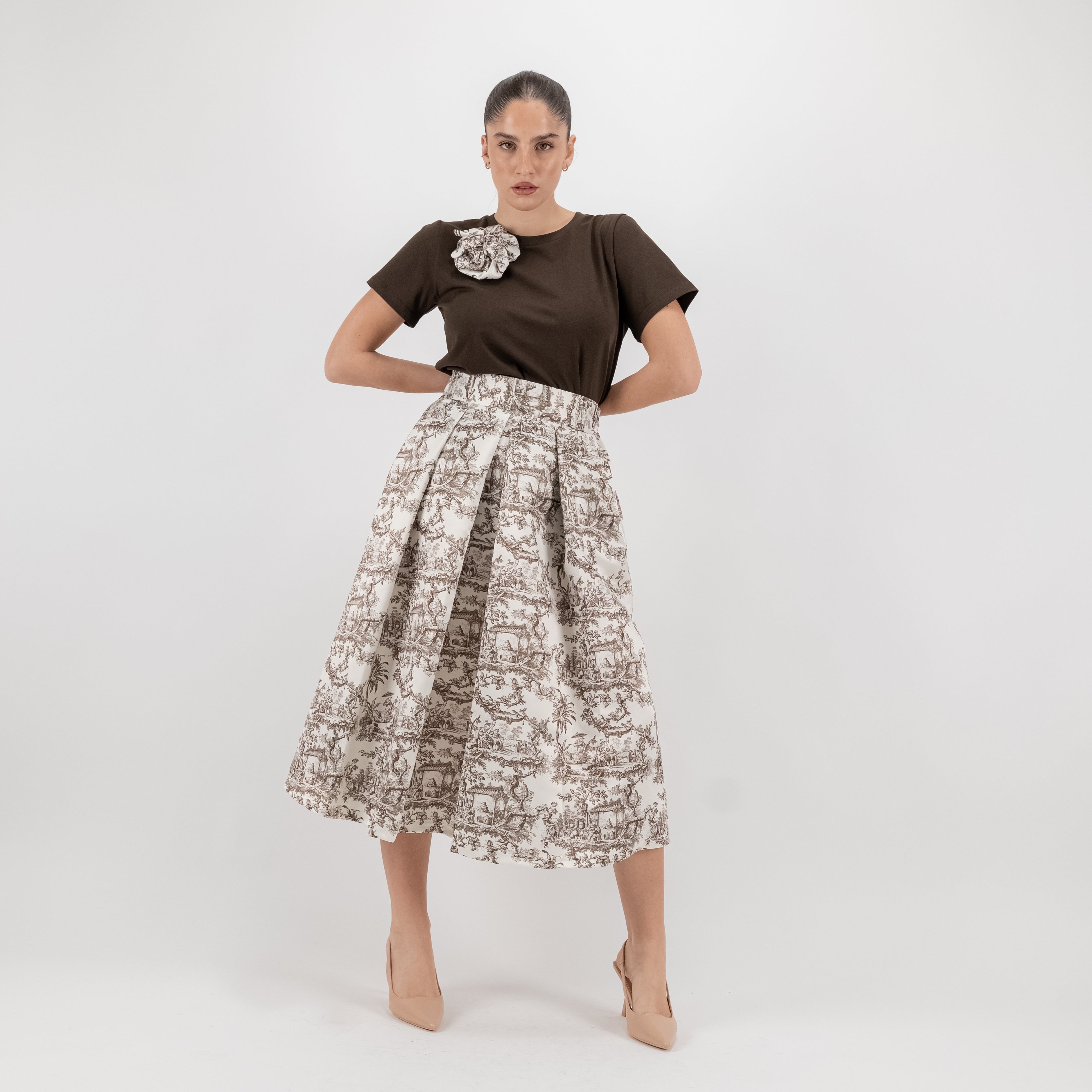 SARTORIA GONNA MIDI TOILE MORO
