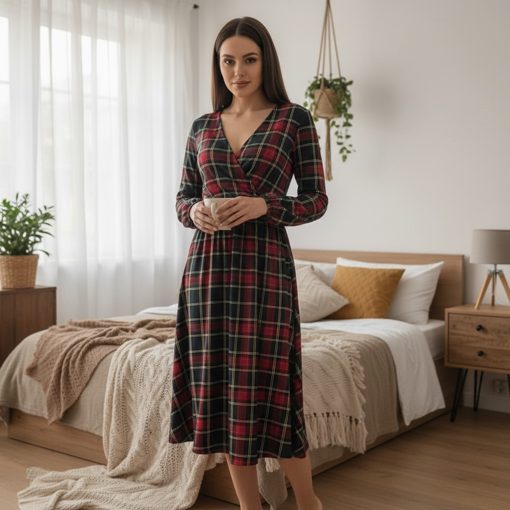 SARTORIA ABITO KIMONO LUNGO TARTAN VERDE