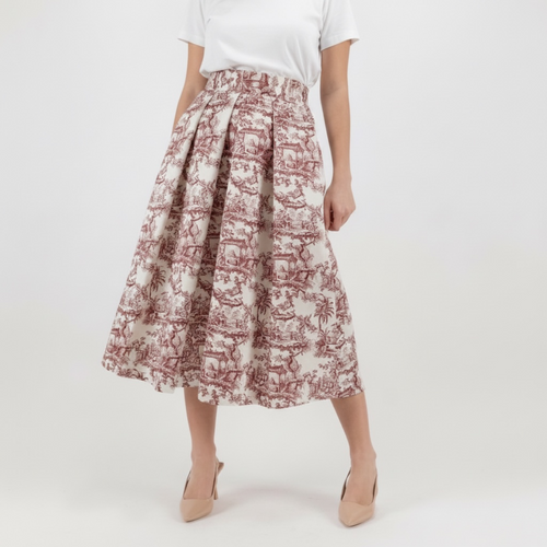 Gonna Midi Toile de Jouy Rosso – Sartoria Capresi