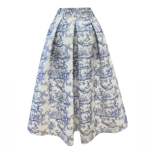 Gonna Midi Toile de Jouy Blu – Sartoria Capresi