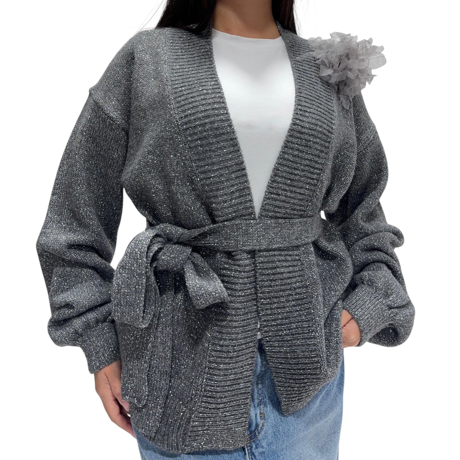 KONTATTO CARDIGAN LUREX GRIGIO