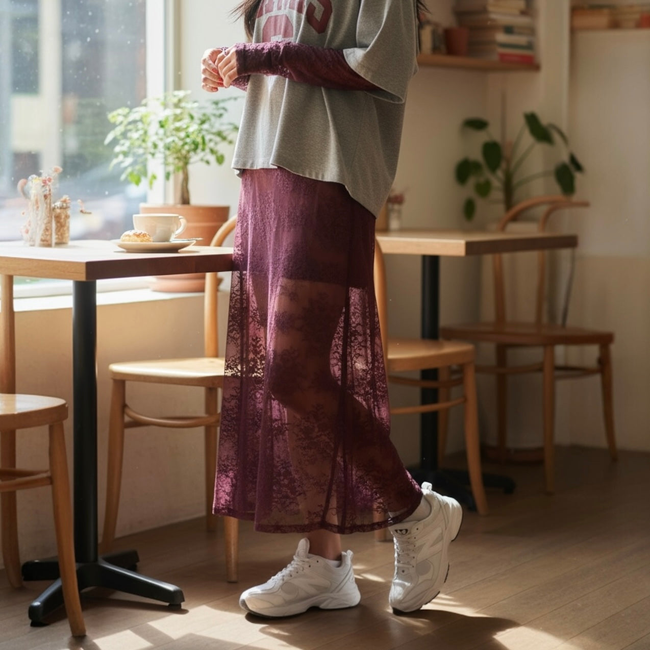 KONTATTO GONNA PIZZO BORDEAUX