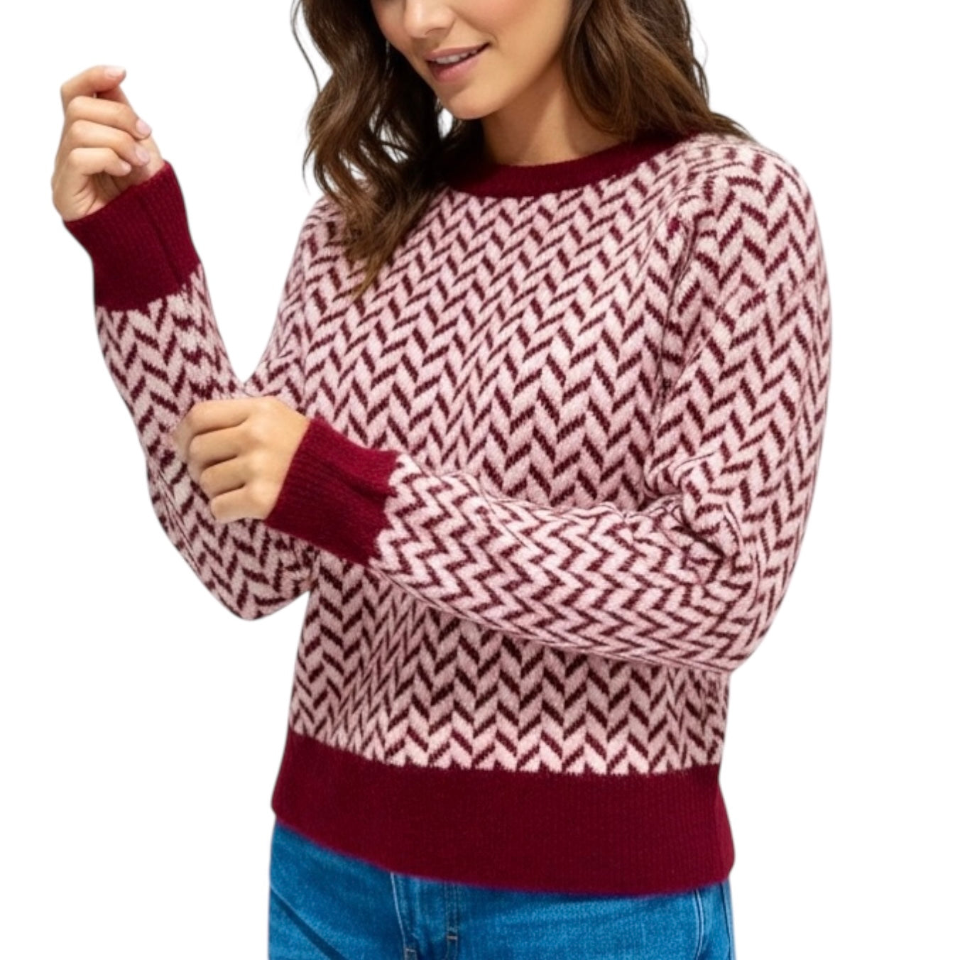 KONTATTO PULL JAQUARDE ROSA BORDEAUX